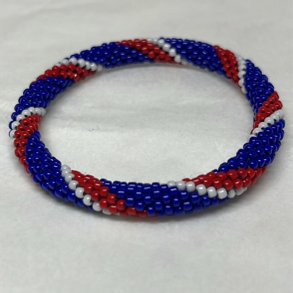 Sashka handmade Red, Blue, and White Beaded Bracelet - Picture 1 of 9